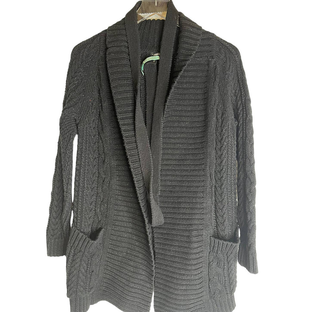 Vintage Mango Cable Knit Cardigan Black Sweater